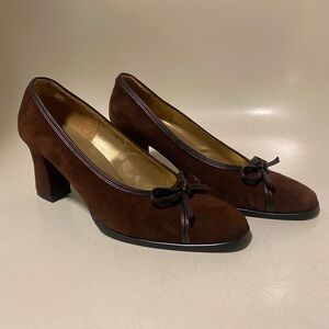 YSL Vintage Brown Suede Kitten Heels with Bows Size 35